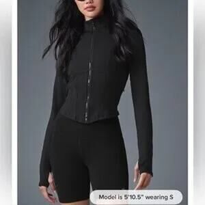 Alo Airbrush Corset Full Zip Long Sleeve Jacket Black Small